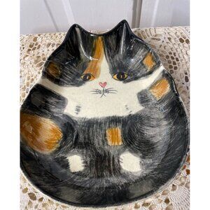 Vintage 1960s NS Gustin Co. Calico Cat Bowl Dish Hand Painted